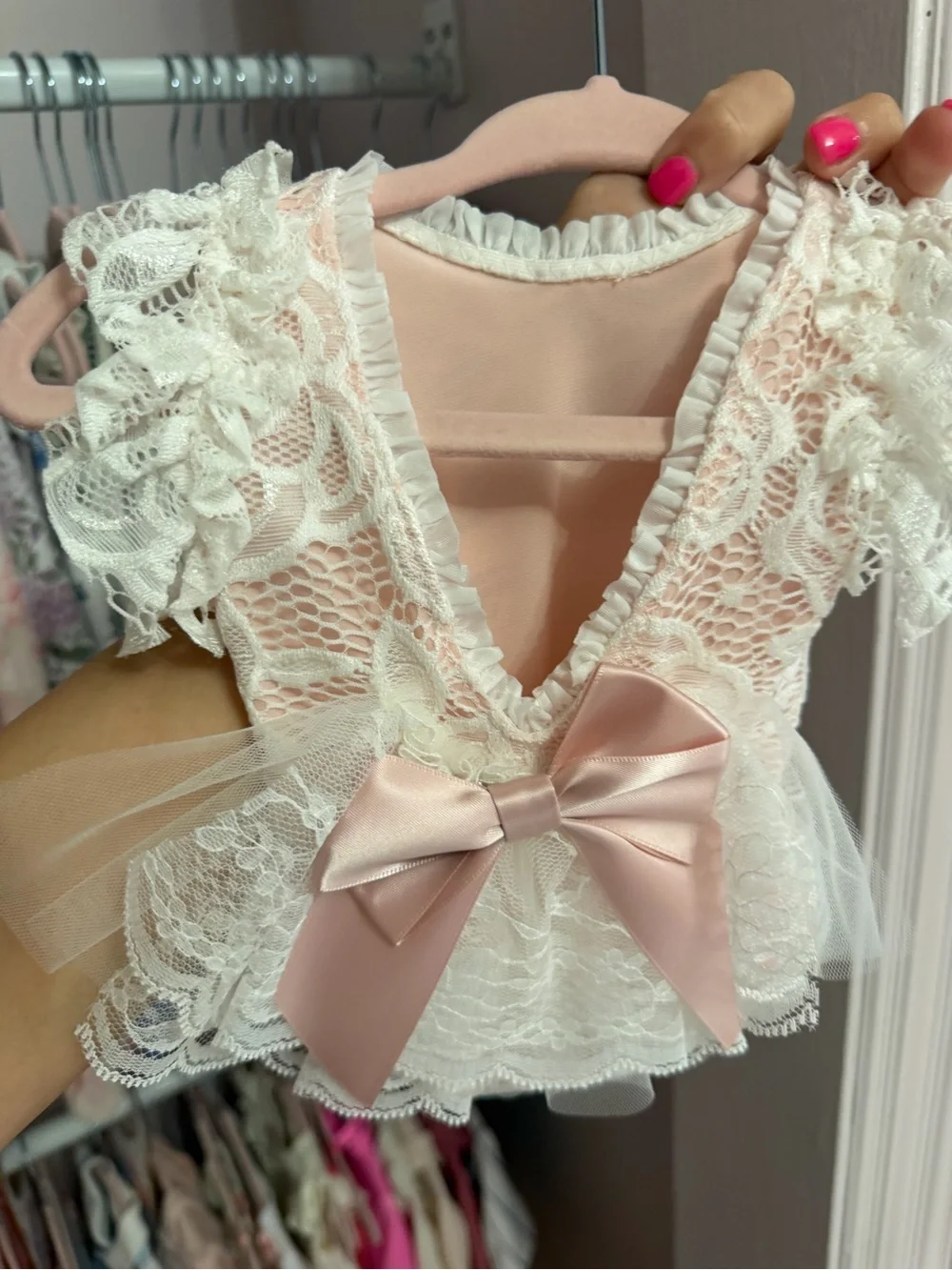 Custom Newborn Blush Pink Ivory Lace Photo Shoot Outfit Set
